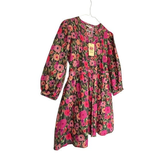Entro NWT Pink Green Boho Puff Sleeve Mini Floral Babydoll Dress Size Small - Picture 4 of 11